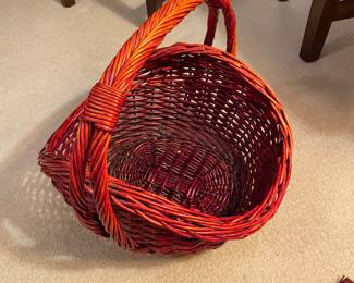 Red round basket w/ handle, 14" x 14" x 13"H,  was $9, NOW $6