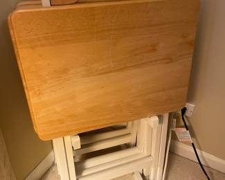 Four (4) Wooden Snack Trays with Holder,   was $40, NOW $30