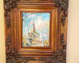 Signed oil painting in ornate frame, approx 12" x14"H,  $75