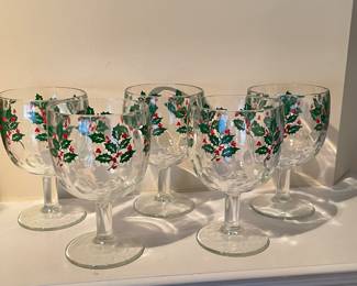 Set of Five (5), Thumbprint Holiday Compote Goblet Glasses,  was $28, NOW $18
