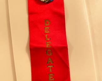 John F Kennedy button and delegate ribbon,  was $14, NOW $10