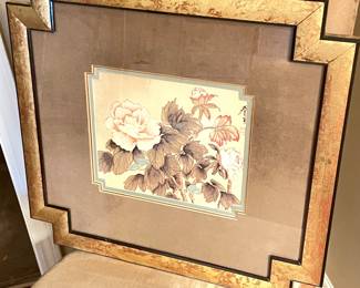VTG Gold framed signed Chinese floral watercolor, #2, Approx 20" x 20", was $75, NOW $45