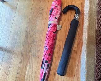NEW pink floral umbrella with curved handle,  was $9, NOW $6.  NEW Navy umbrella with curved handle, was  $9, NOW $6