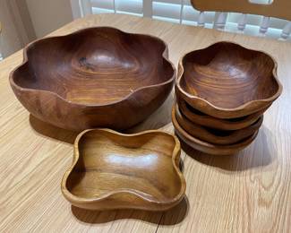 Vintage Teak Wood Food Salad Bowl set,  was $14, NOW $9