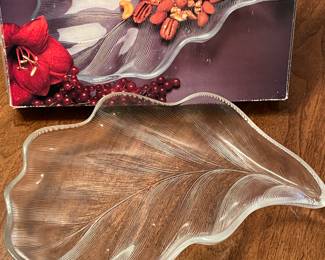 Glass leaf serving dish, 12"L,  was $8, NOW $6