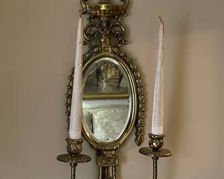 Vintage Brass Pair Glo-Mar ArtWorks Wall Sconces with Mirror & Candle Holders, 2 available,  7.5"W x 15"H,  was $175,  Now $85