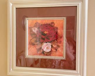 Red & pink rose framed art, 12" x 12",  was $10, NOW $7