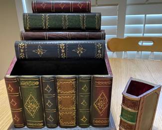  Remote/letter holder "Book" box & pencil holder,   $20