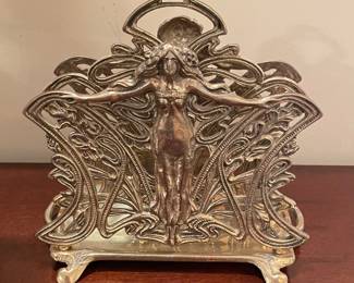 Antique Art Nouveau Brass Napkin/Letter Holder, 6.5"W x 4.5"D x 5'H,  was $150, NOW $75