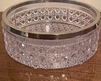 Vintage cut glass bowl w/ silver rim, 9"W x 3.5"H,  was $24, NOW $14
