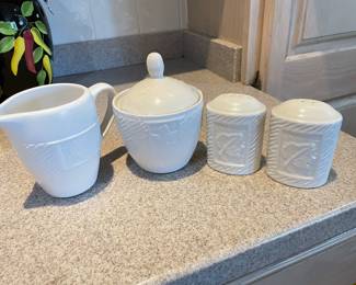 Pfaltzgraff White Leaf Decor Creamer, Sugar and S&P,  $14