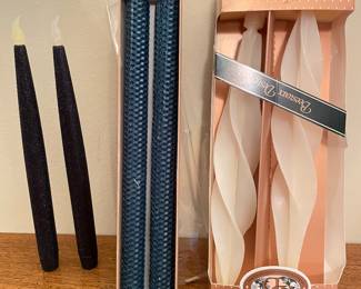 Black battery operated candles, was $5, NOW $3.  Navy honey comb candles,  was $6, NOW $4.  White twisted candles, was  $6, NOW $4
