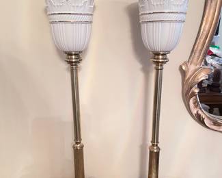 Stiffle /Lenox? Porcelain & Brass Torchiere lamp, 2 available,  27"H,  was $75 each, NOW $40 each