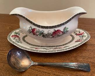 Johnson Brothers, England, "Indian Tree" gravy boat and silver plate ladle,  was $14, NOW $10