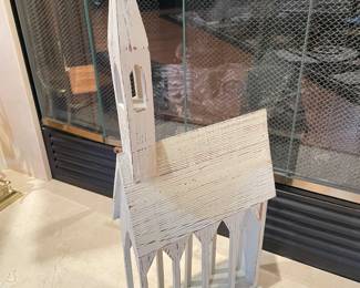 White washed wooden church card holder, 25"H, was $32, NOW $20