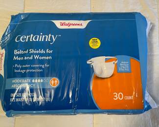 Walgreens Certainty belted shields for men and women, 30 count,  was $19, NOW $14