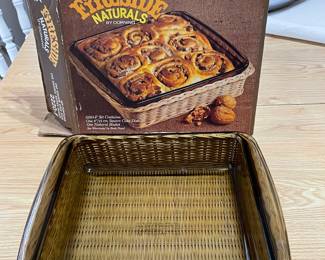 Vtg Pyrex Fireside Naturals square casserole dish and basket,  was $10, NOW $7