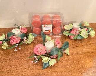 # light green votives with floral rings + 6 pack of votive candles,  was $14, NOW $10