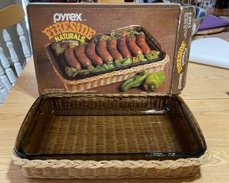 Vtg Pyrex Fireside Naturals rectangle casserole dish and basket,  was $10, NOW $7