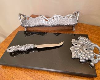 Arthurs Court Black marble cheese board, cracker holder & knife,  was $28, NOW $18