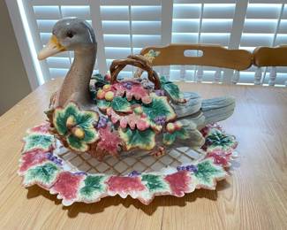 Vtg Fitz & Floyd "Autumn Splendor" Goose Soup Tureen, ladle, and platter.   was $125, NOW $85