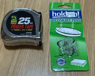Tape Measure,  was $6, NOW $4   Bedskirt Pins,  $2
