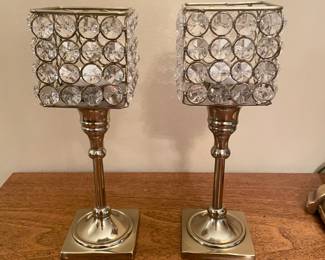 Pair of silver and crystal tealight candlesticks, 9"H, was $20, NOW $14