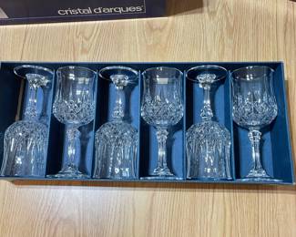 Close up view of Set of Six (6) Crystal Cut Glasses~