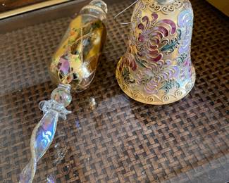 Glass ornament, was $10, NOW $7.  Cloisonne bell ornament, was $10, NOW $7