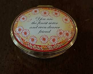 "You are the finest sister and even dear friend" Halcyon Days enamel trinket box, 1.5"W x 1"H,  was $30, NOW $18
