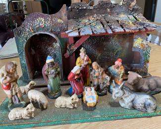 13 pc Vintage Italian Nativity Christmas Manger Figurines & Manger,  was $40
