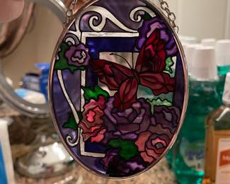 Hanging Stained glass butterfly and floral, 4"H,  was $12, NOW $8