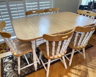 Light wood and white kitchen table & 6 chairs,1 leaf(18"),  great condition! 60"W (as shown) x 38"D x 30"H,  was $299, NOW $215