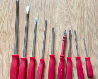 Nine (9) Standard Red Handled Screw Drivers, was $15, NOW $10
