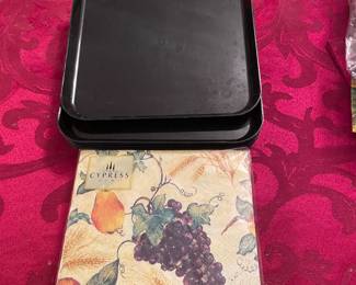 Grape cocktail napkins and 4 napkin holder trays,  $5