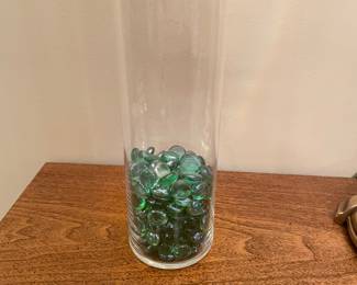 Grass cylinder vase with green glass vase filler, 10"H,  was $12, NOW $8