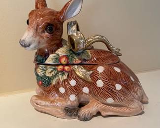 Fitz & Floyd Snowy Woods Deer Candy Jar,    $28