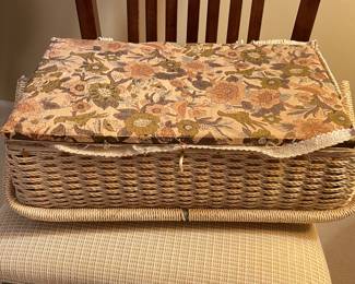 Top View, Vintage Wicker Sewing Basket with Notions, was $24, NOW $15
