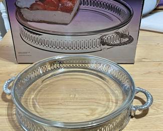 Silver pie plate holder and glass pie plate, was $9, NOW $6