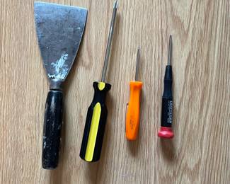 Bundle of : Scraper and three small Screw Drivers,  was $5, NOW $4