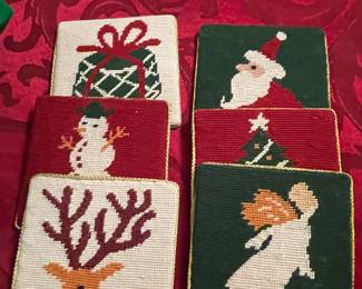 Set of 6 Needlepoint Christmas coasters,  was $7, NOW $4