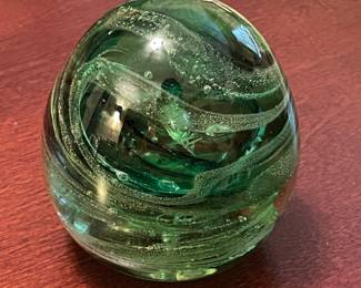 Green, art glass, egg shape Paper weight, 3.5"H,  was $20, NOW $14
