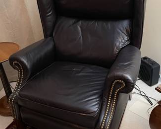 Black leather recliner with nail head trim,  41"H x 33"W x 35"D,  was $475, NOW $325