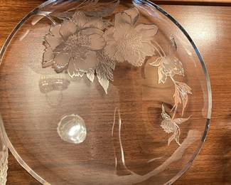 1950's Silver City Flanders etched footed cake plate, 13" Diameter,  was $28, NOW $18