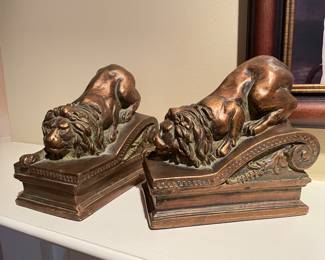 Pair of Vintage bronze looking Lion Bookends, 5.75" x 3.5" x 5.75",   $48