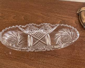 Vtg crystal pickle dish, 8.5"L,  was $20, NOW $10