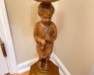 Vintage Wood carved floor ashtray with removable marble ashtray, 27"H,  was $225, NOW $115