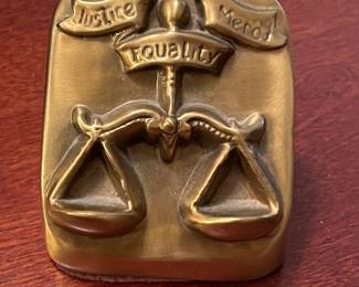 Scales of Justice brass paper weight, 2.5"W x 2"H,  $24