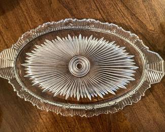 Vtg Art Deco pressed glass oval Perfume/Vanity Tray, 14.75", was  $24, NOW $16