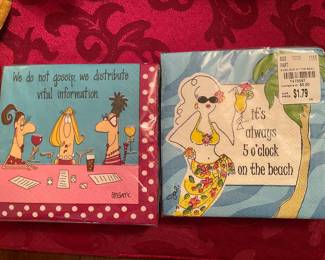 Two packs of Fun Napkins We do not Gossip, It's always five o'clock o the beach, $5